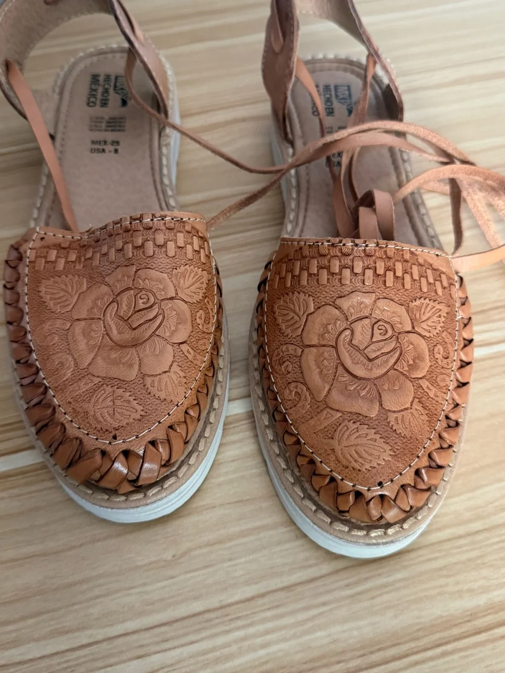 Brown Leather Floral Embossed Women’s Sandals - Picture 6 of 6